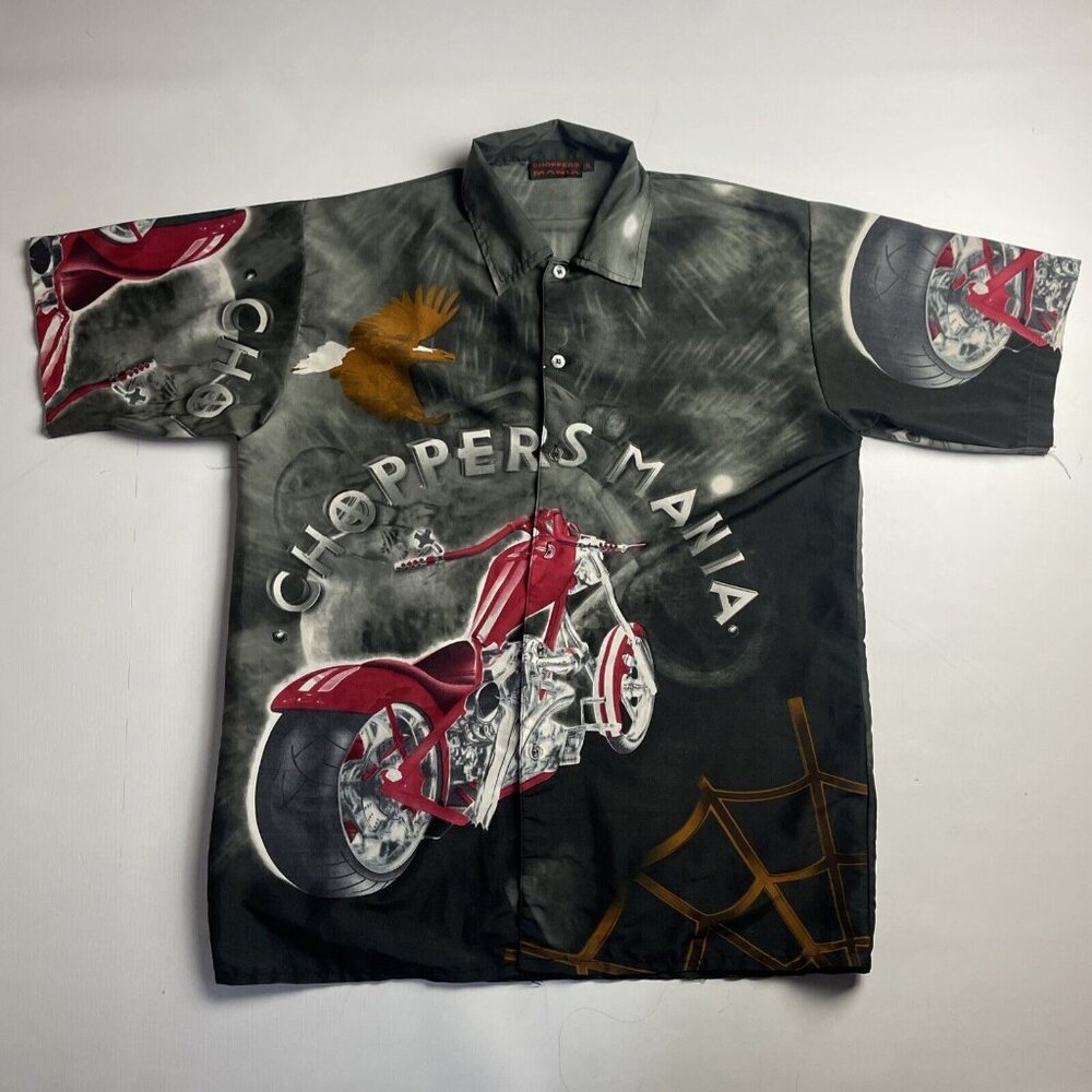 Vintage Y2K Motorcycle Eagle AOP shirt Choppers Mania Button Up Shirt Size XL